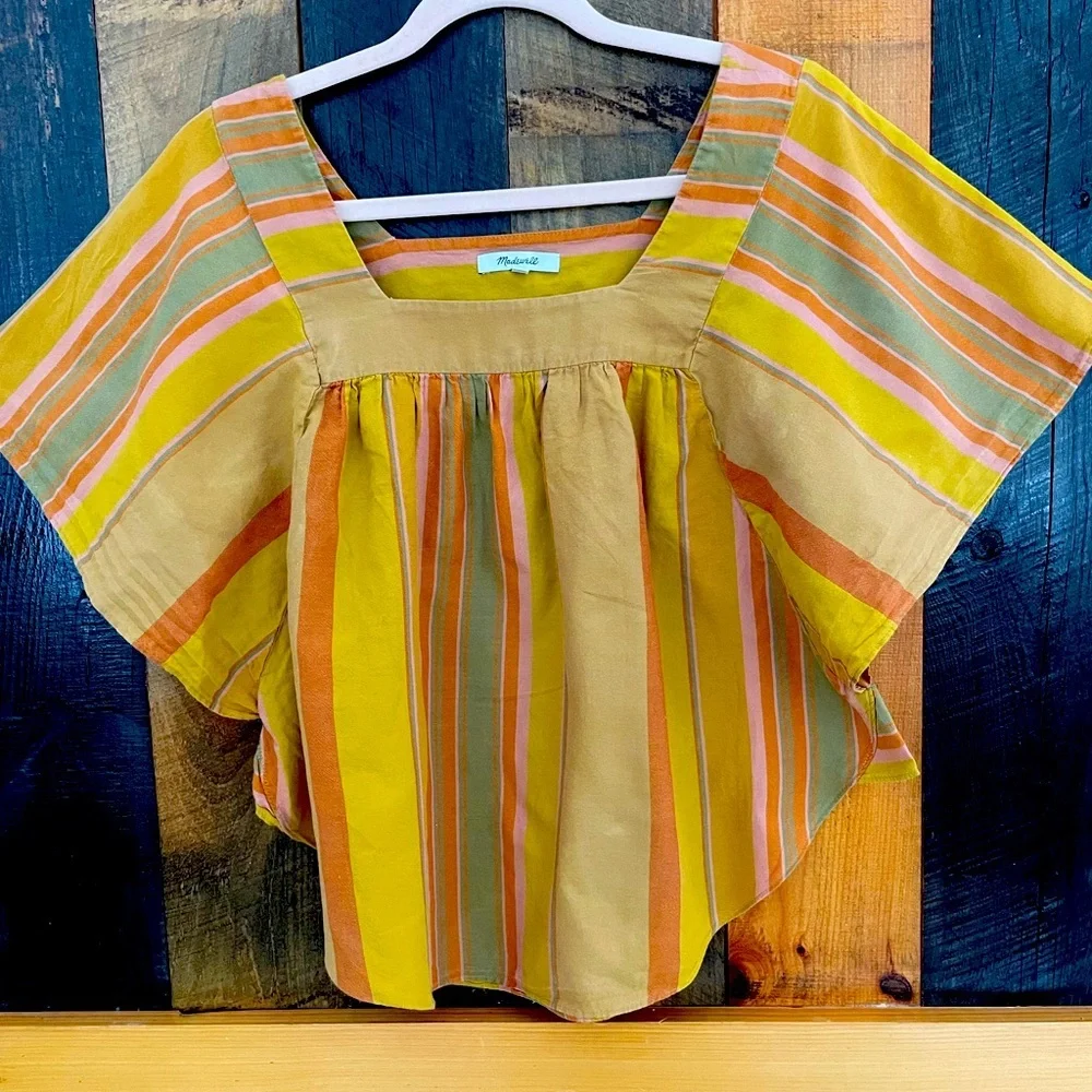 Madewell 100% cotton Marigold striped top with a butterfly style sleeve, size M